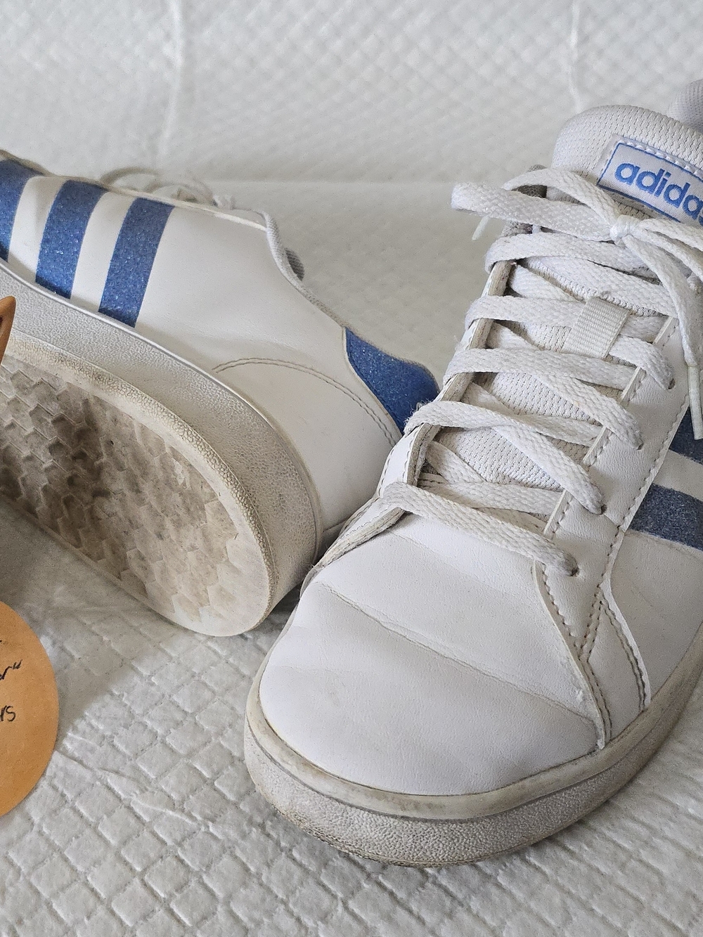 adidas White Sneakers with Blue Accents